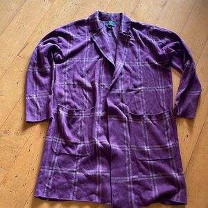 G by Guiliana long eggplant purple long sleeve sweater jacket w/pockets
